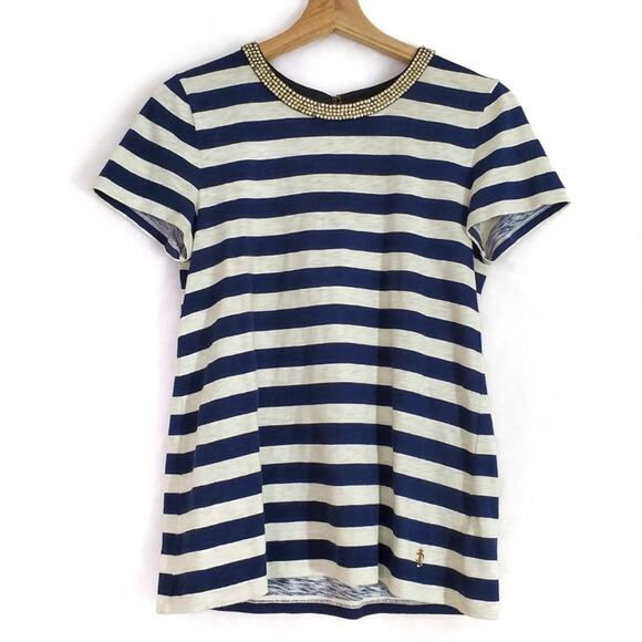 Juicy Couture | Striped Rhinestone Collar Tee - Picture 1 of 10